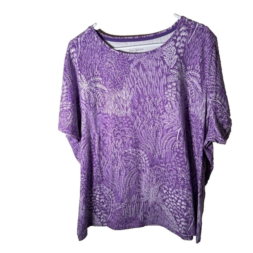 The Talbots Tee T-Shirt Women's 3X Purple Round Neck Floral Short Sleeve Top